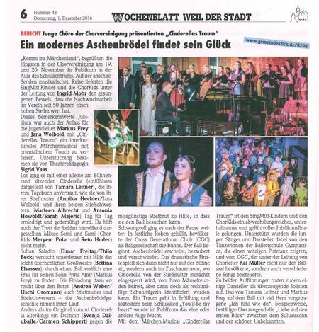 Das Wochenblatt berichtet über Cinderellas Traum